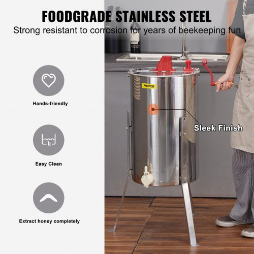 Manual Honey Extractor 2/4 Frame Beekeeping Equipment with Adjustable Stand