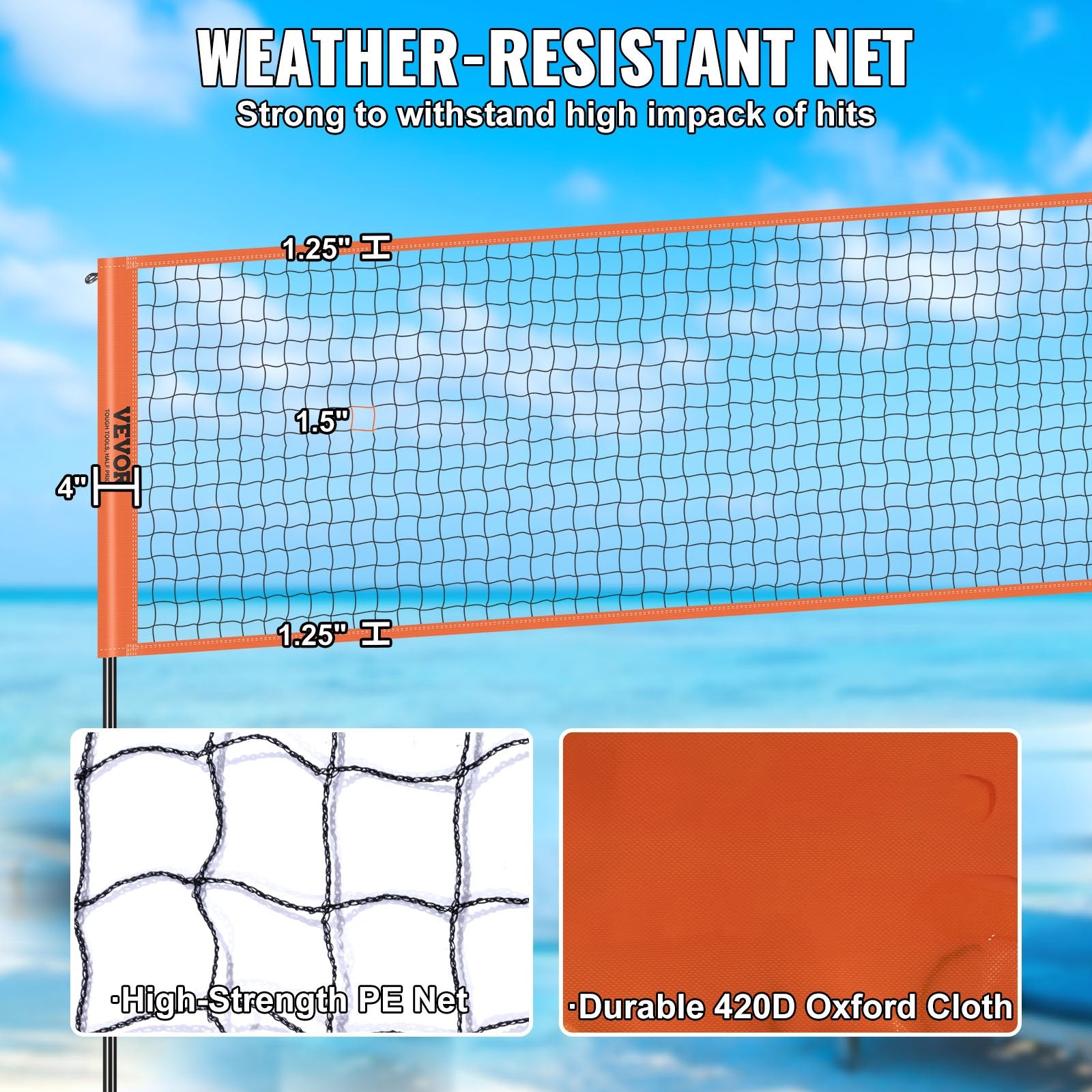 4-Way Volleyball Net Adjustable Height Portable Outdoor Net with Carry Bag