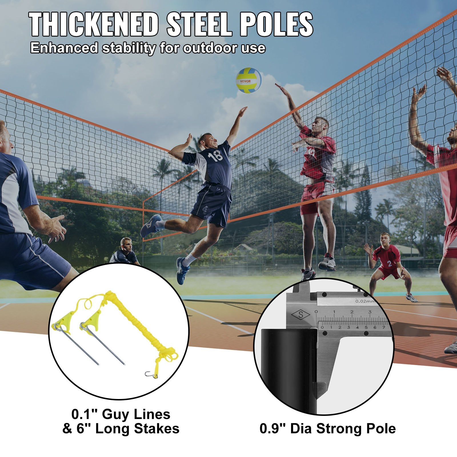 4-Way Volleyball Net Adjustable Height Portable Outdoor Net with Carry Bag