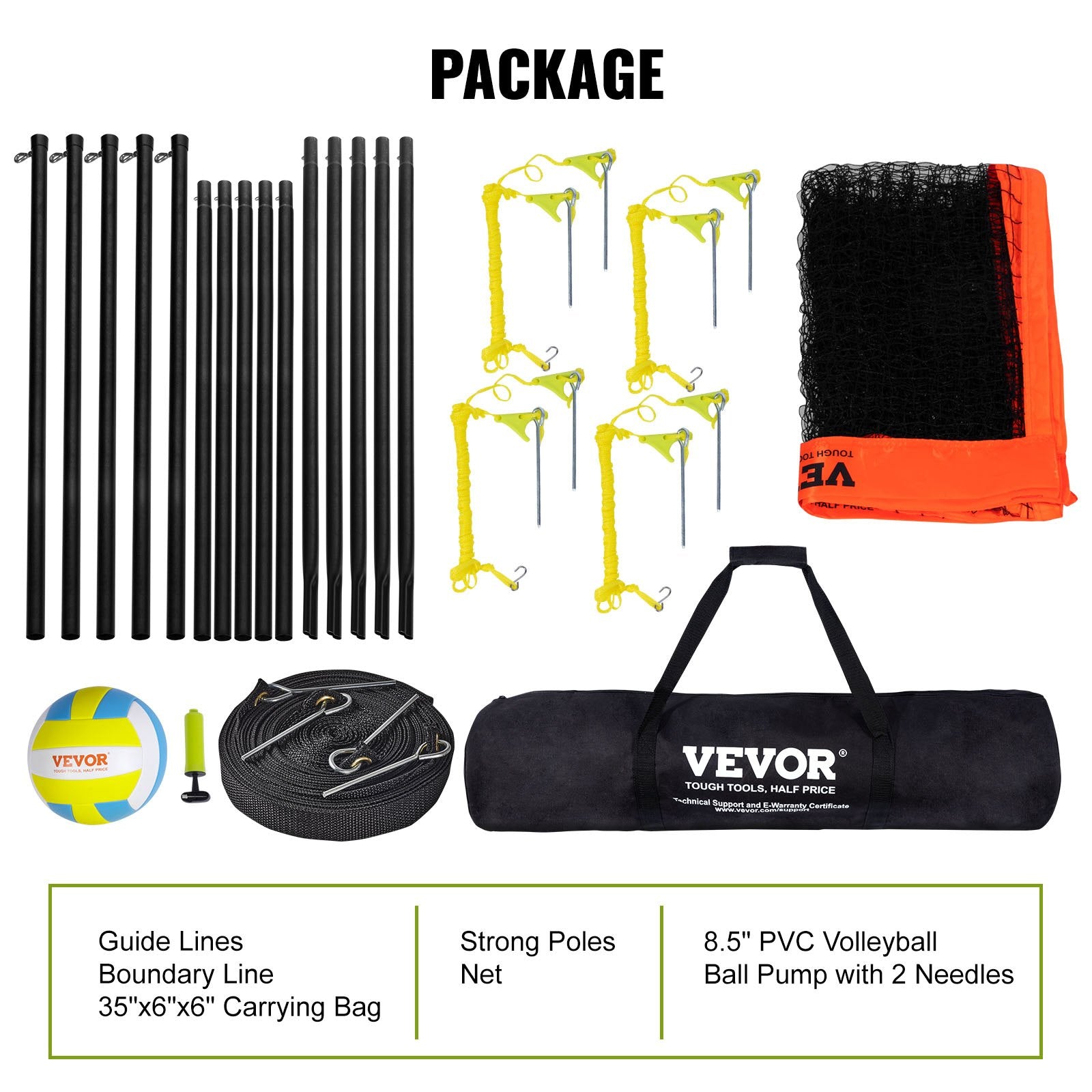 4-Way Volleyball Net Adjustable Height Portable Outdoor Net with Carry Bag
