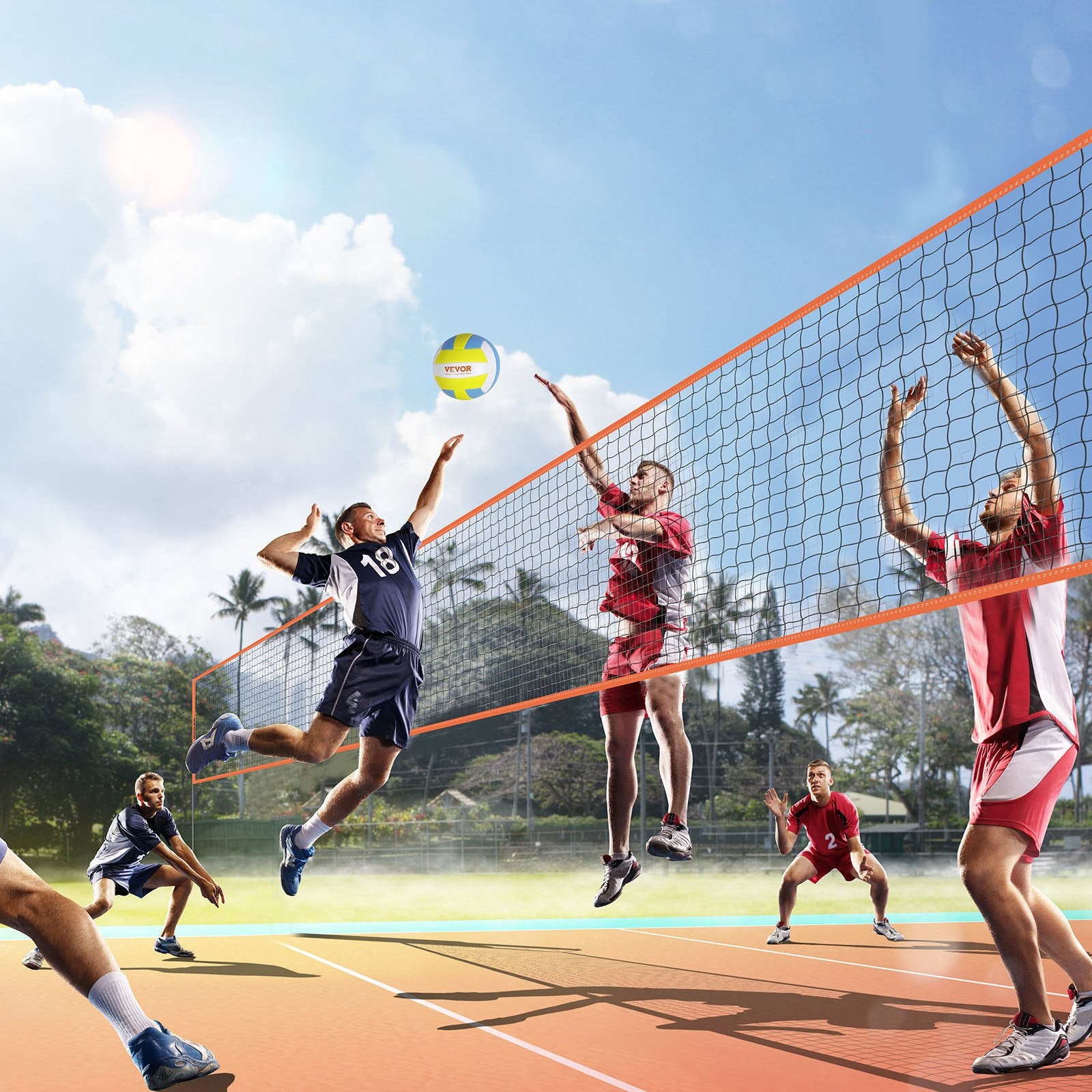 4-Way Volleyball Net Adjustable Height Portable Outdoor Net with Carry Bag