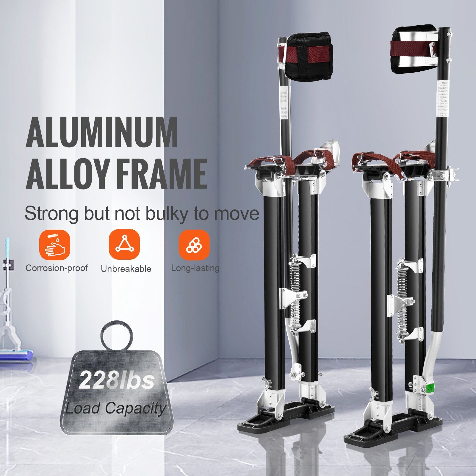 Adjustable Aluminum Drywall Stilts 61-101.6 cm with Knee Pads