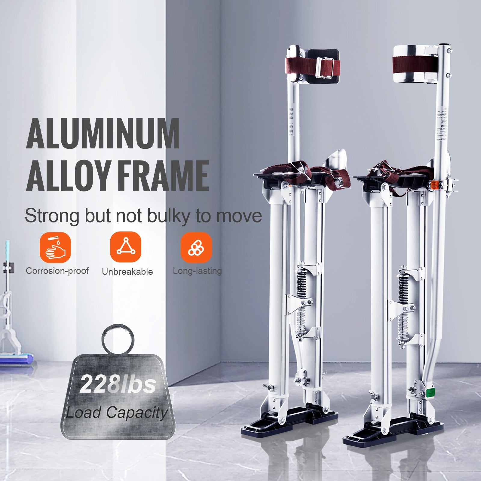 Adjustable Aluminum Drywall Stilts 24-40 inch with Knee Pads Silver