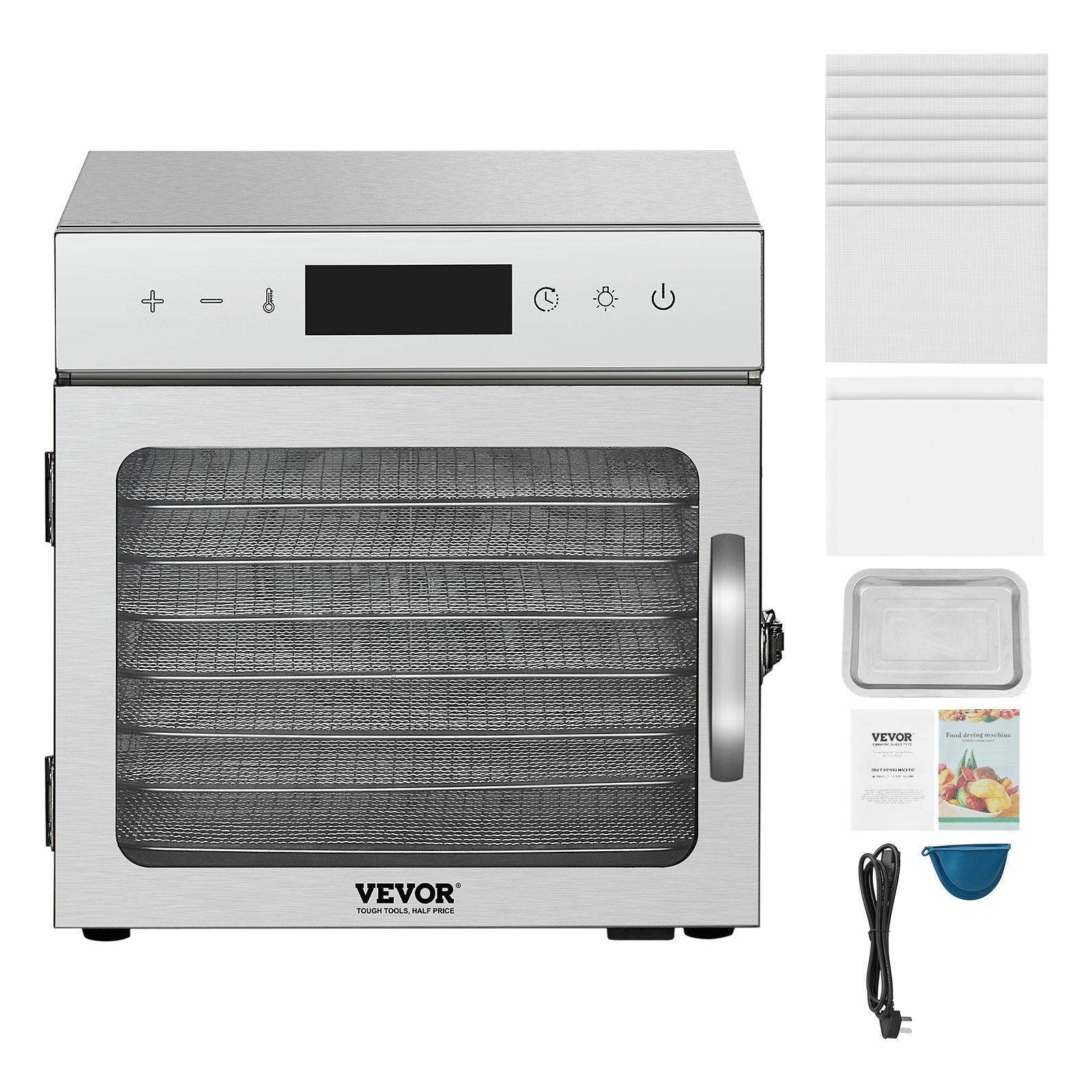 Food Dehydrator 8 Stainless Steel Trays 400W Electric Adjustable Temp 24-Hour