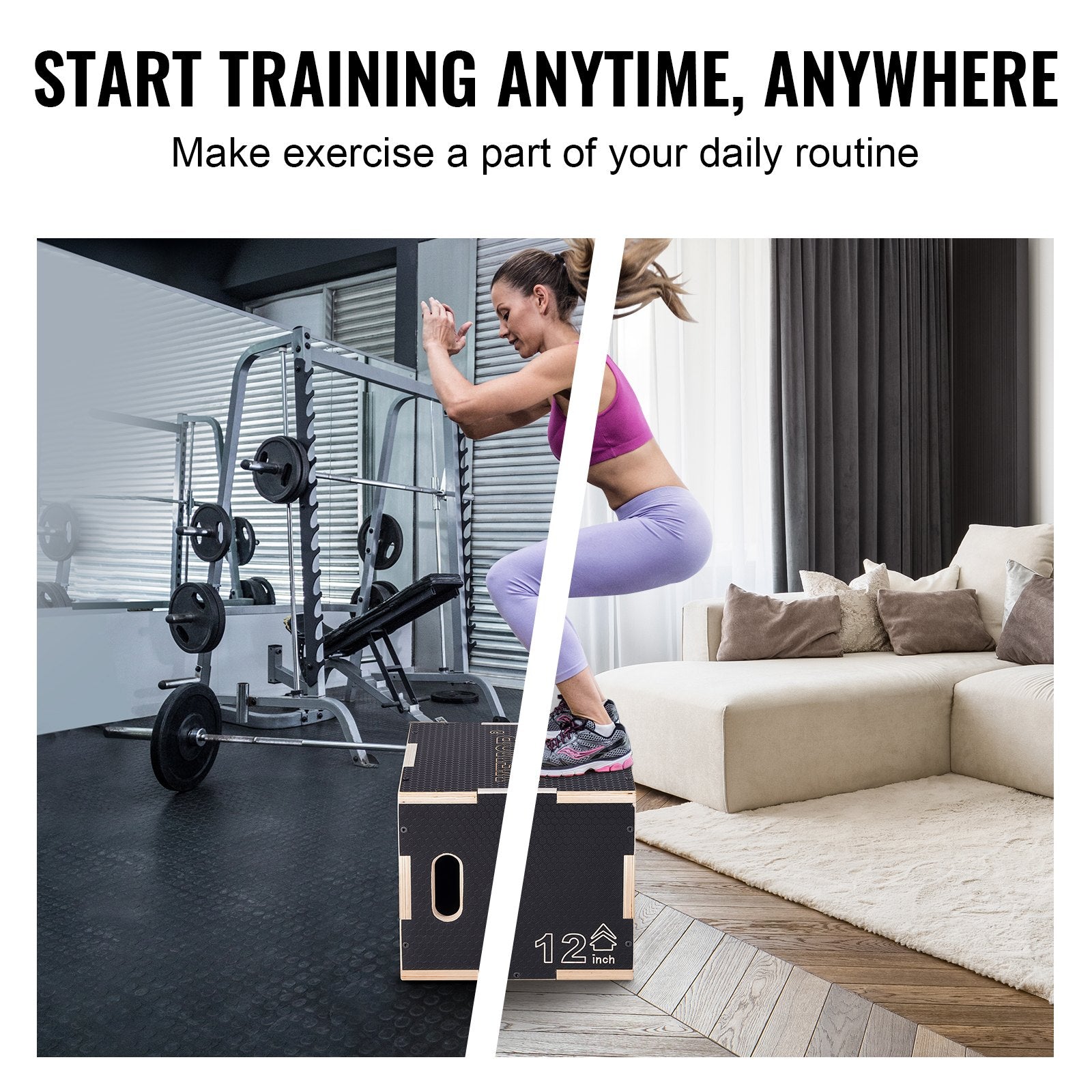 Plyometric Jump Box 3-in-1 Agility Step Up Anti-Slip Wooden 16/14/12in