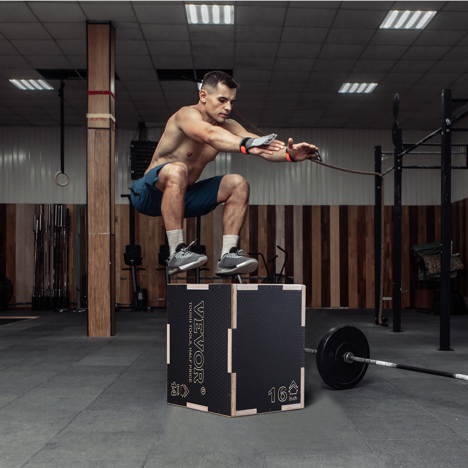 Plyometric Jump Box 3-in-1 Agility Step Up Anti-Slip Wooden 16/14/12in