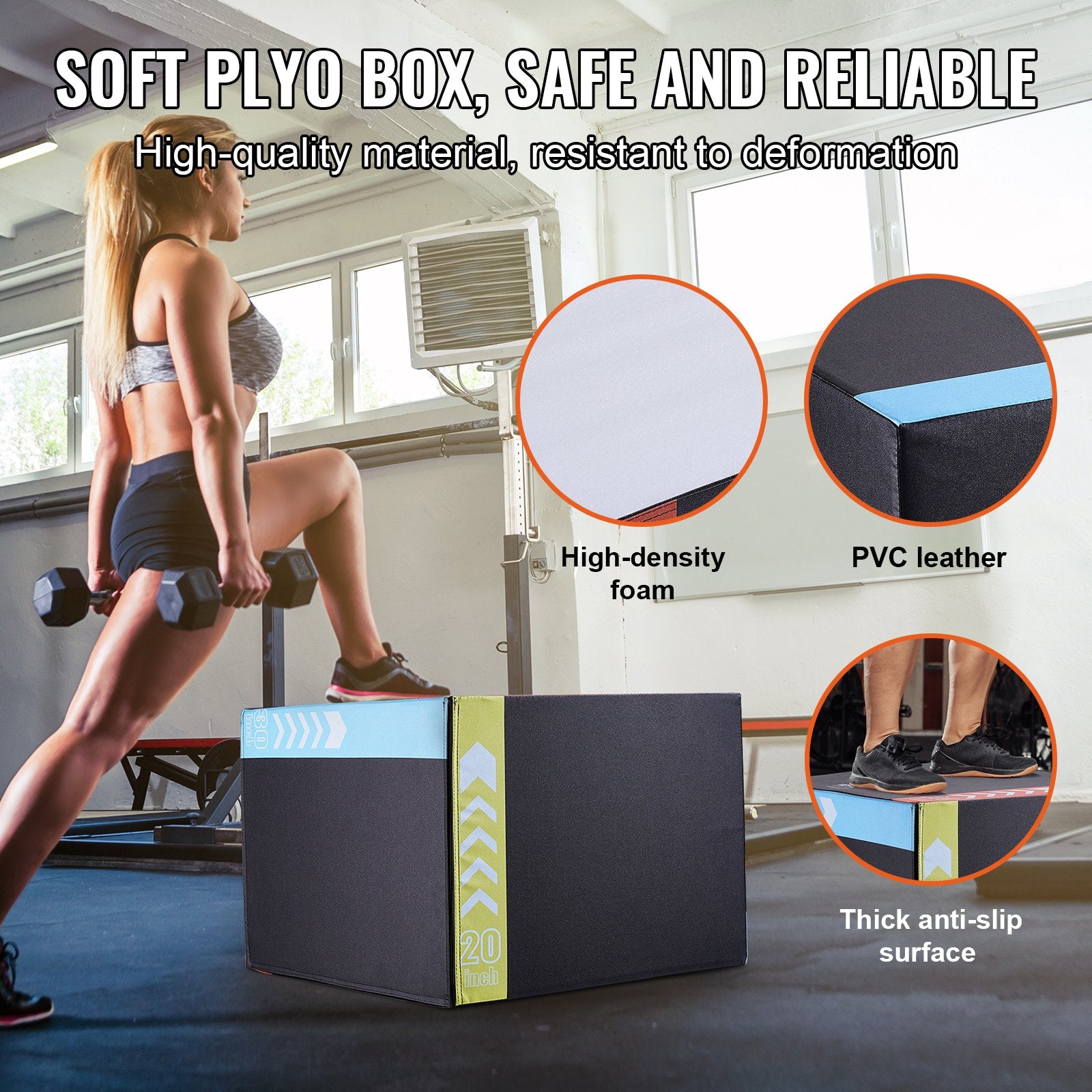 3-in-1 Plyometric Jump Box 30/24/20in Foam Anti-Slip Fitness Step Box Black