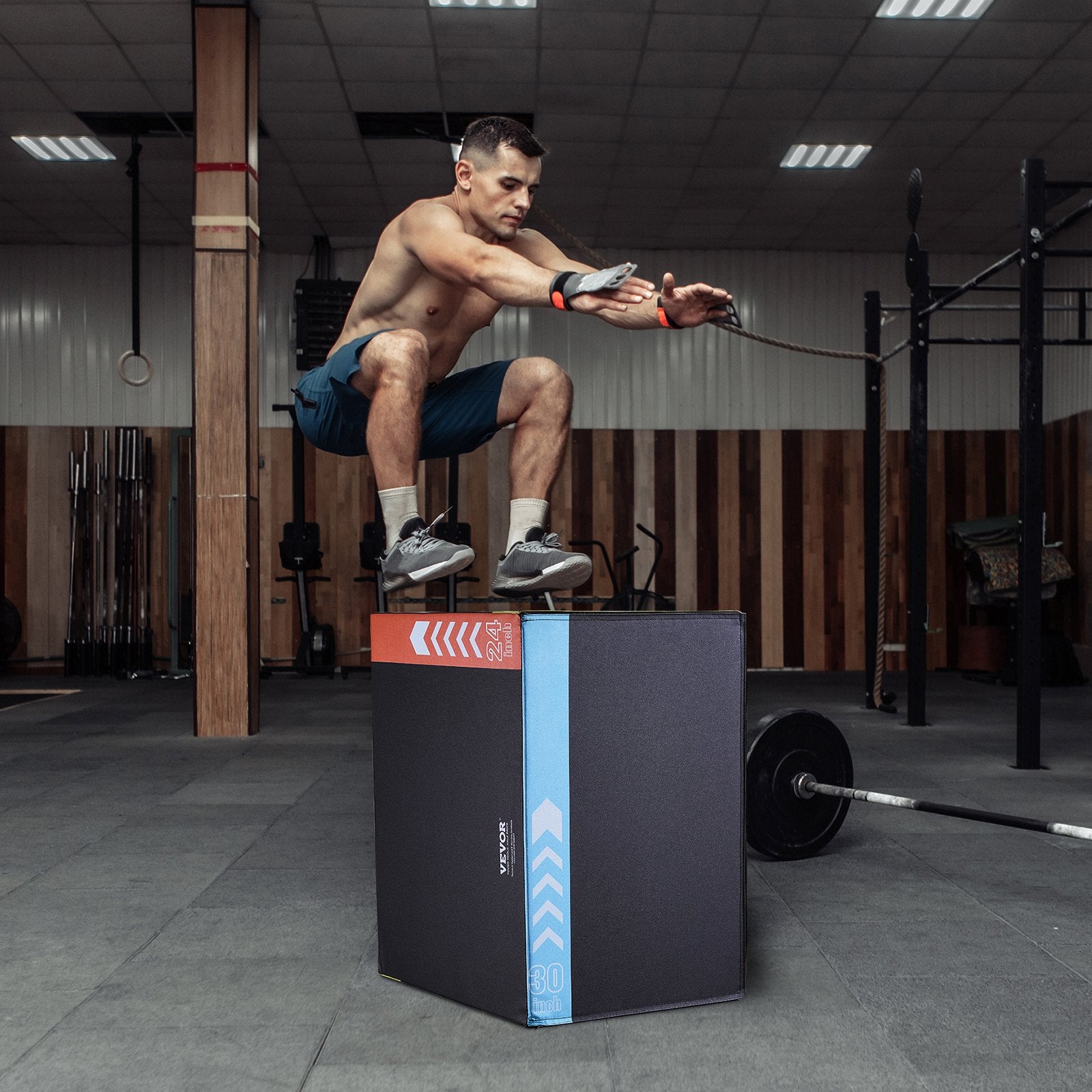 3-in-1 Plyometric Jump Box 30/24/20in Foam Anti-Slip Fitness Step Box Black