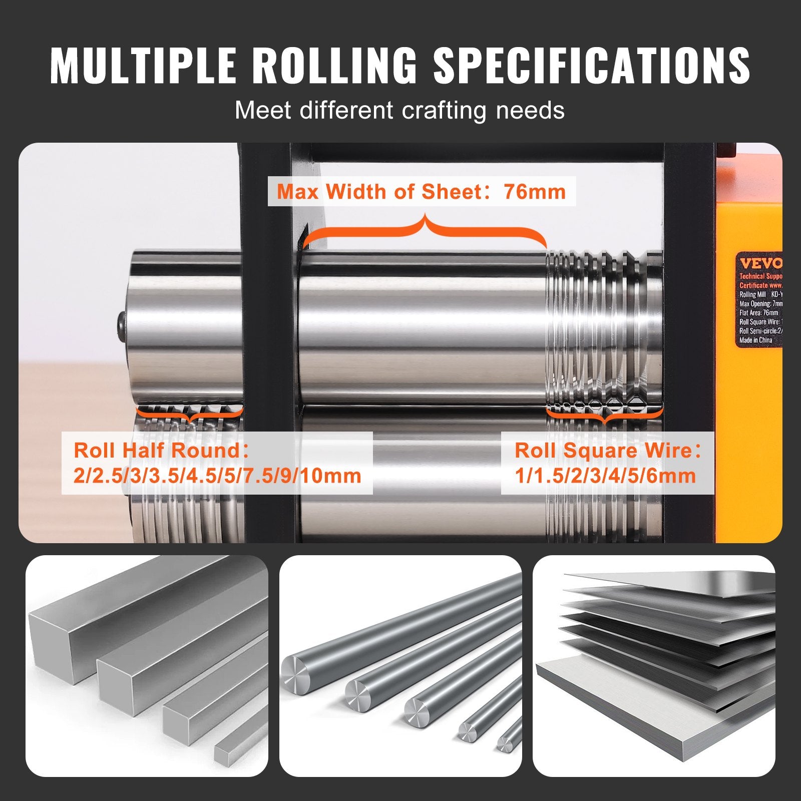 Rolling Mill 3in 76mm Jewelry Machine 1:2 Gear 3-in-1 0.1-7mm Sheet Wire Pattern