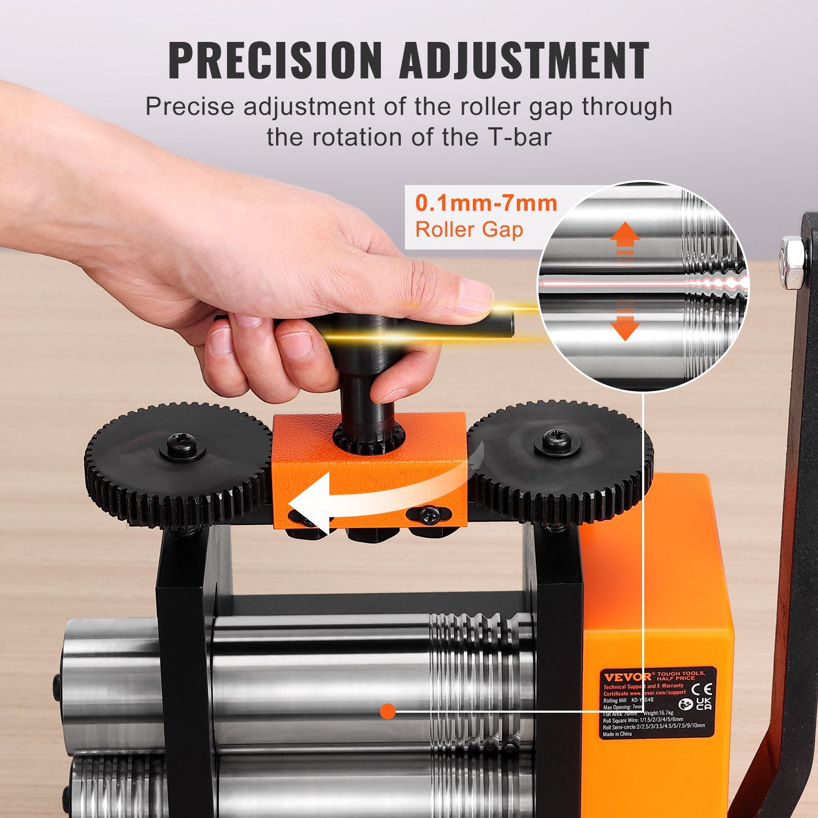 Rolling Mill 3in 76mm Jewelry Machine 1:2 Gear 3-in-1 0.1-7mm Sheet Wire Pattern