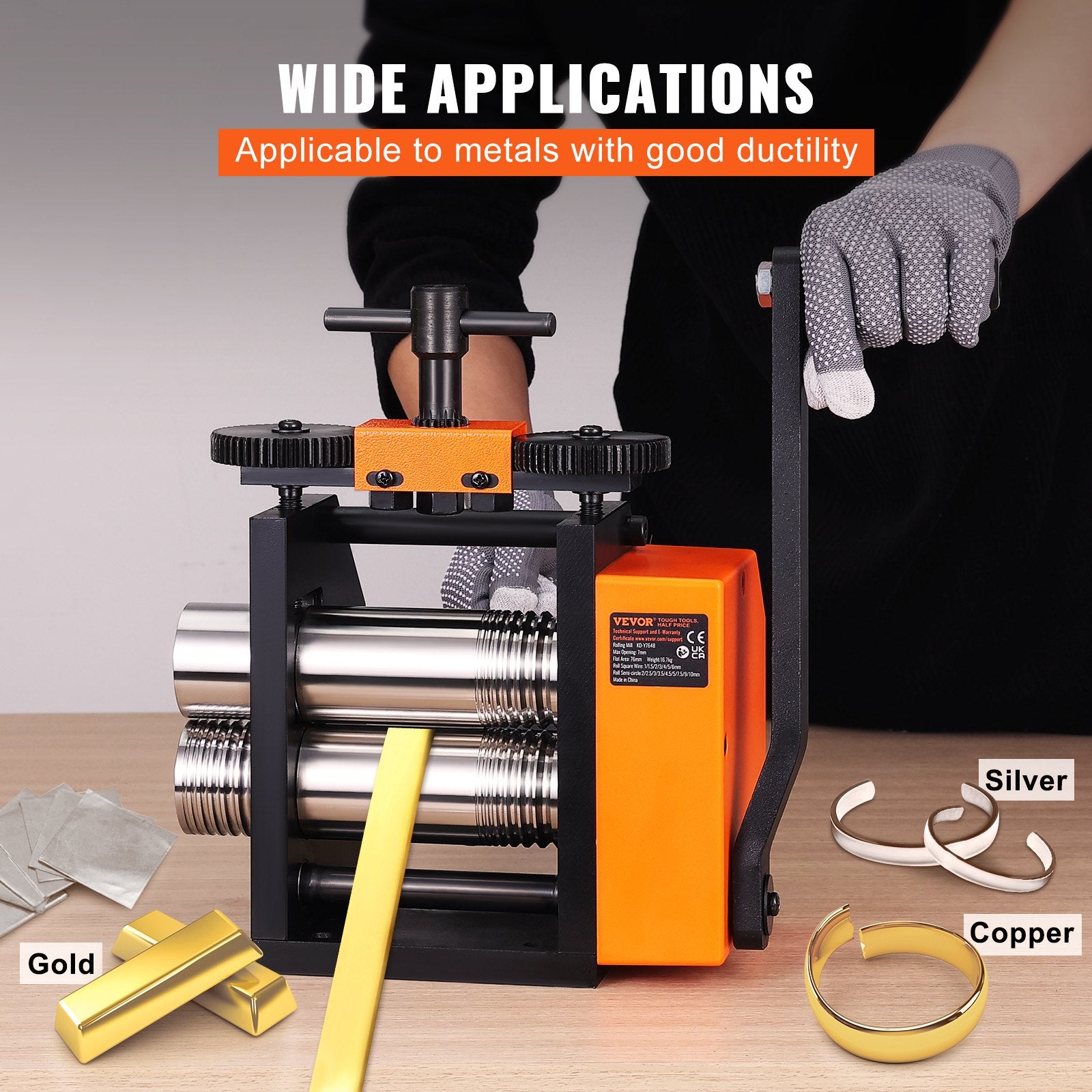 Rolling Mill 3in 76mm Jewelry Machine 1:2 Gear 3-in-1 0.1-7mm Sheet Wire Pattern
