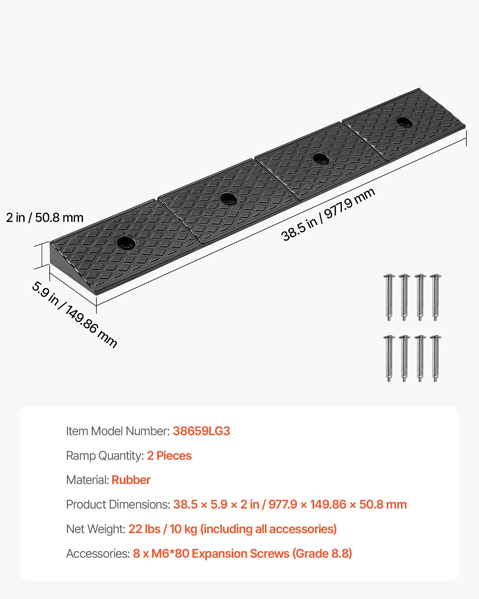 Rubber Curb Ramp 2Pack 15 Ton 50.8mm Rise Heavy Duty Drainage Wheelchair Car