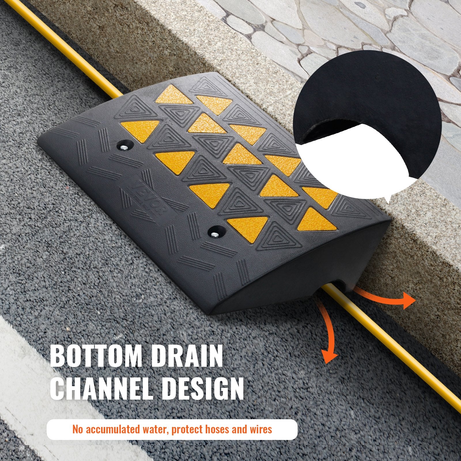 Rubber Curb Ramp 15.2cm Rise 37x49.1cm Heavy-Duty 15T Driveway Ramp for Vehicles