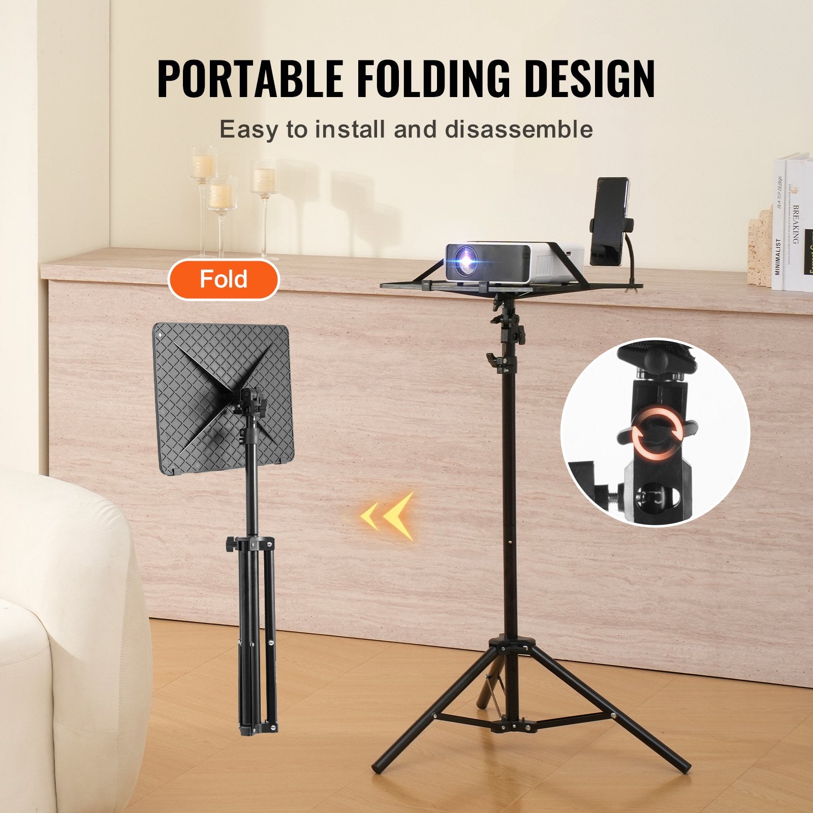 Adjustable Projector Laptop Tripod Stand with Tray Phone Holder 11lb Capacity