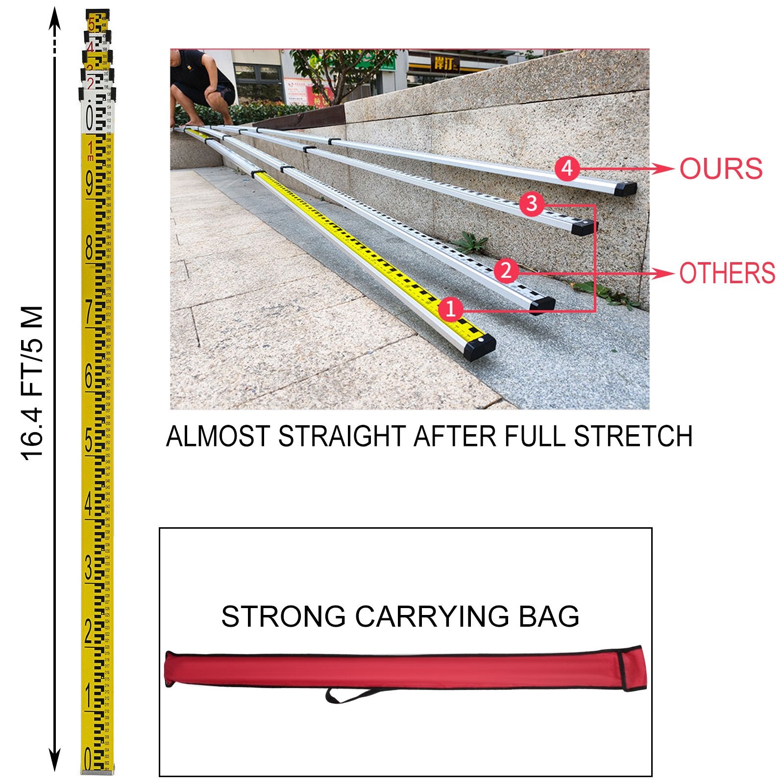 Super Combination 1.65m Aluminum Tripod + 5m Staff for Rotary Laser Level