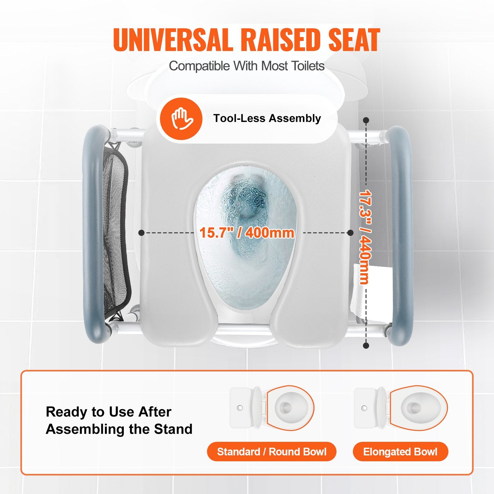 Raised Toilet Seat 7-Position 655-805mm Padded Aluminum Frame 158.7kg Capacity