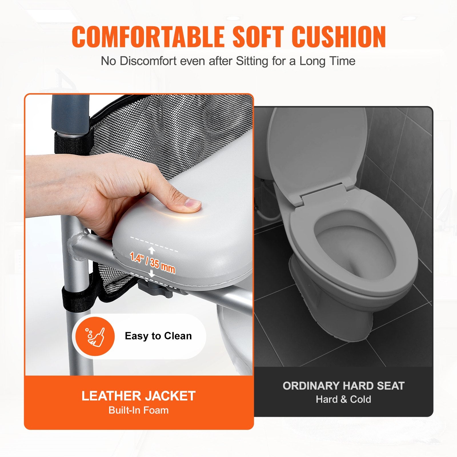 Raised Toilet Seat 7-Position 655-805mm Padded Aluminum Frame 158.7kg Capacity
