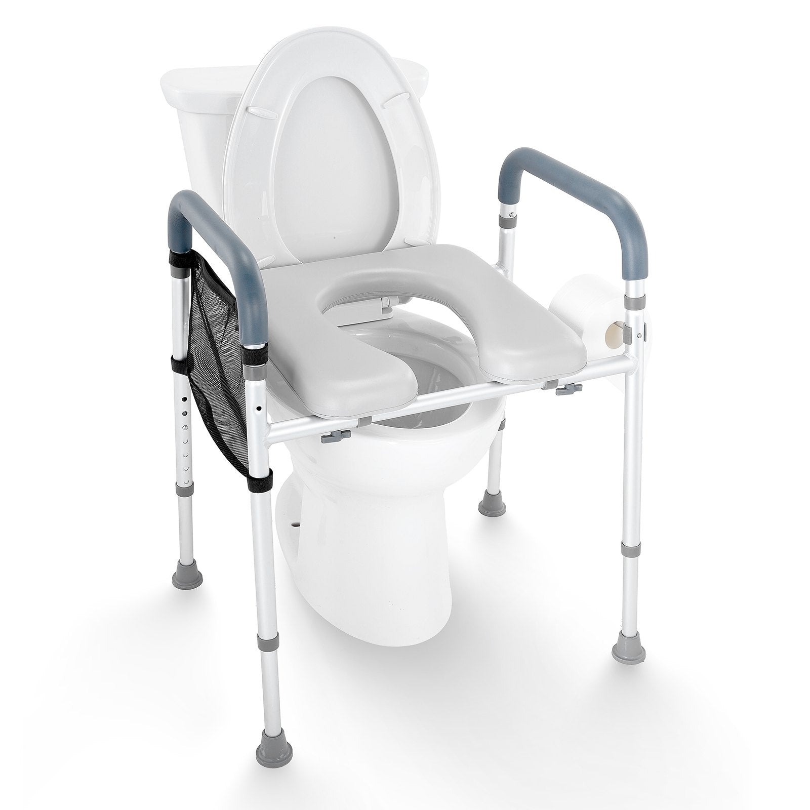 Raised Toilet Seat 7-Position 655-805mm Padded Aluminum Frame 158.7kg Capacity