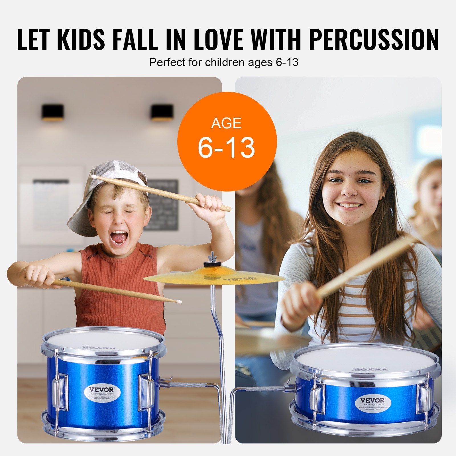 Kids Drum Set 3-Piece 355.6mm Beginner Kit Throne Cymbal Pedal Drumsticks