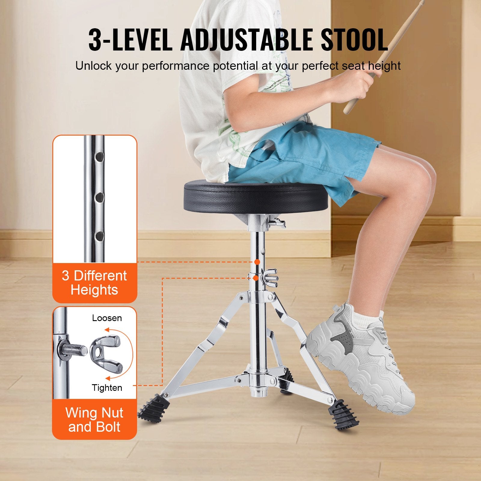Kids Drum Set 3-Piece 355.6mm Beginner Kit Throne Cymbal Pedal Drumsticks