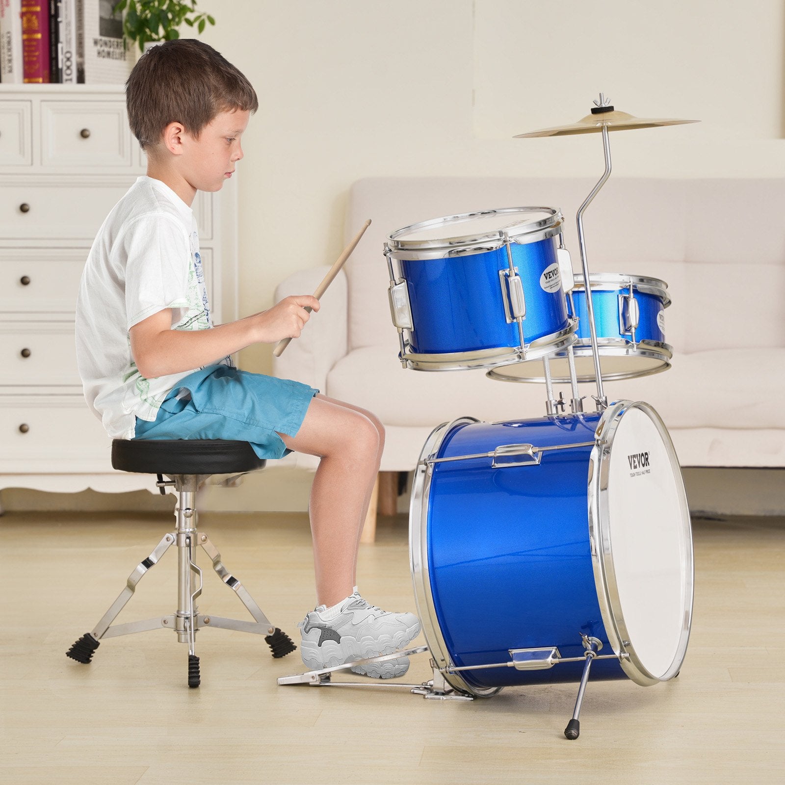 Kids Drum Set 3-Piece 355.6mm Beginner Kit Throne Cymbal Pedal Drumsticks