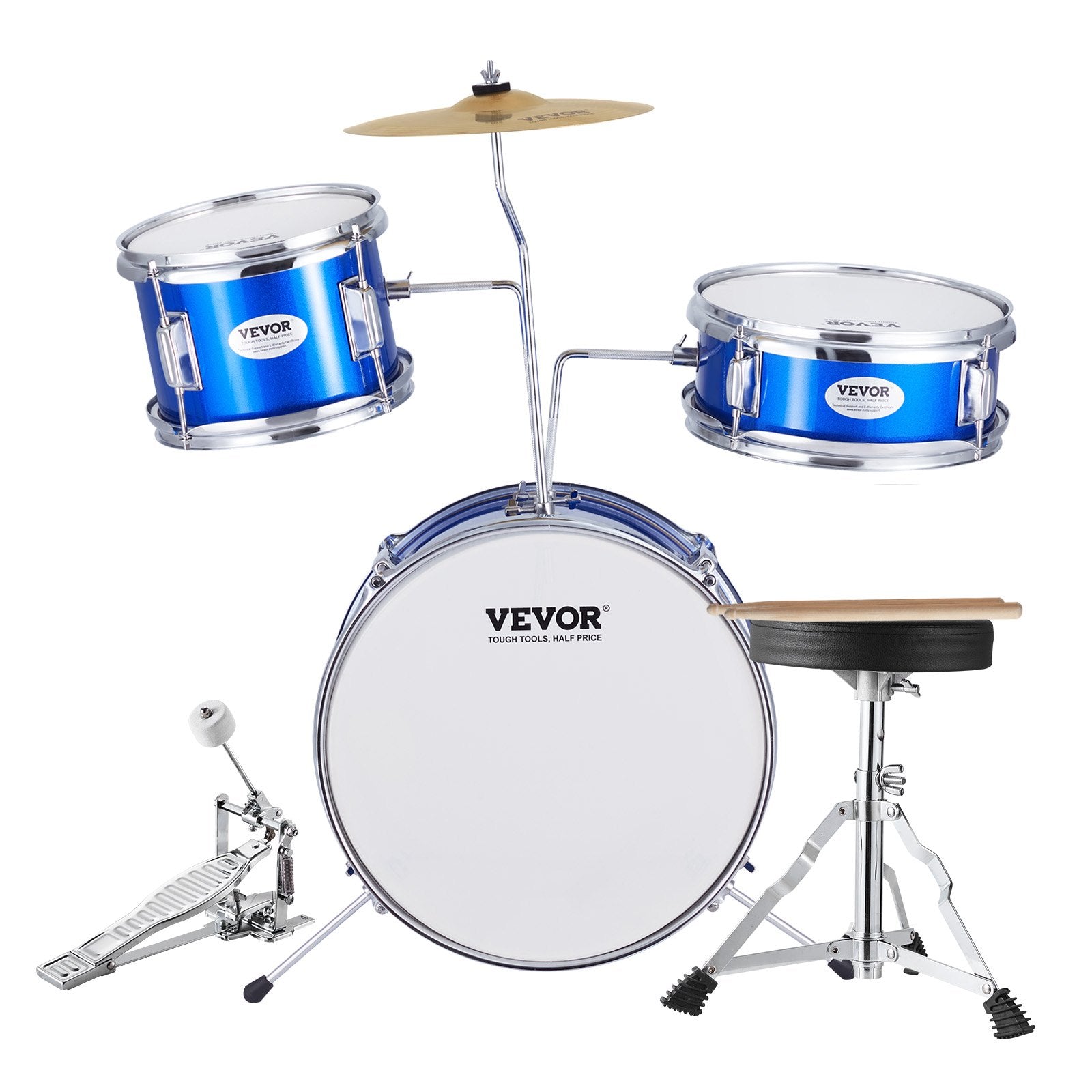 Kids Drum Set 3-Piece 355.6mm Beginner Kit Throne Cymbal Pedal Drumsticks