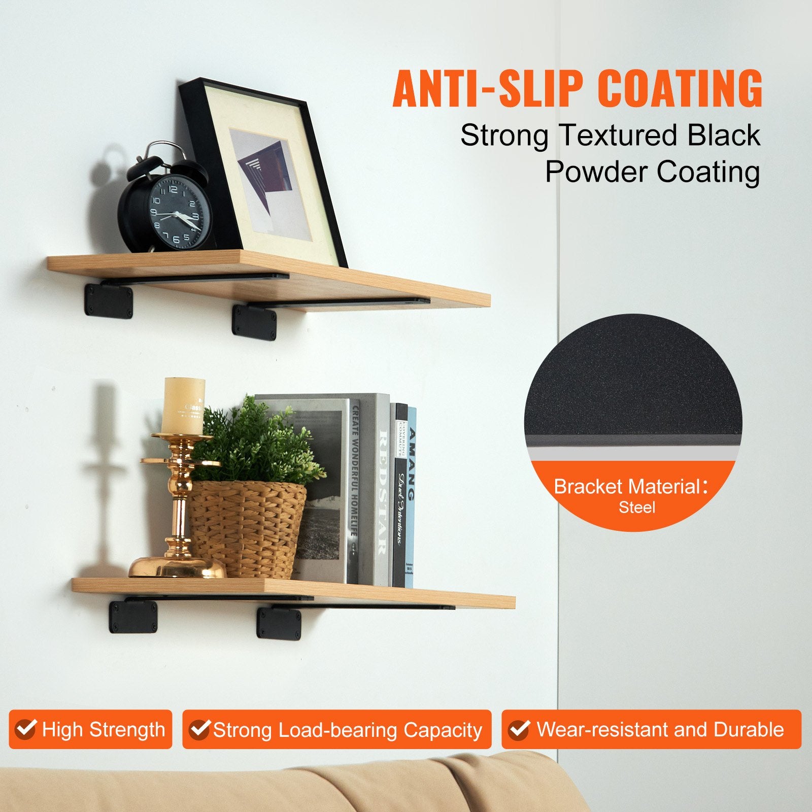 Shelf Brackets 21x10x4.5cm 6PCS Heavy Duty L Steel Brackets Matte Black