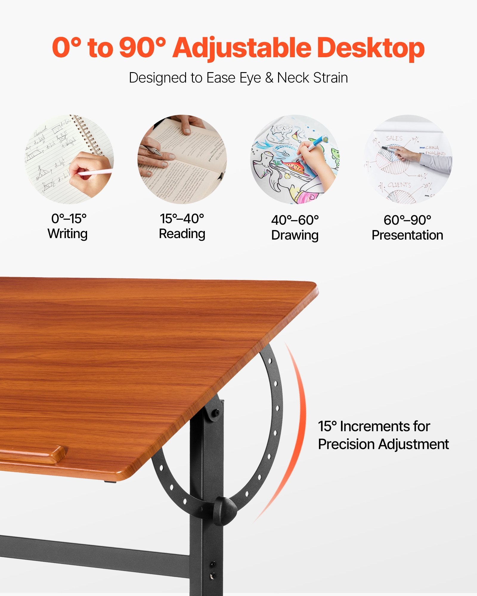 Drafting Table Adjustable 0-90 Degree Tilt Portable Artist Desk Black H-Frame