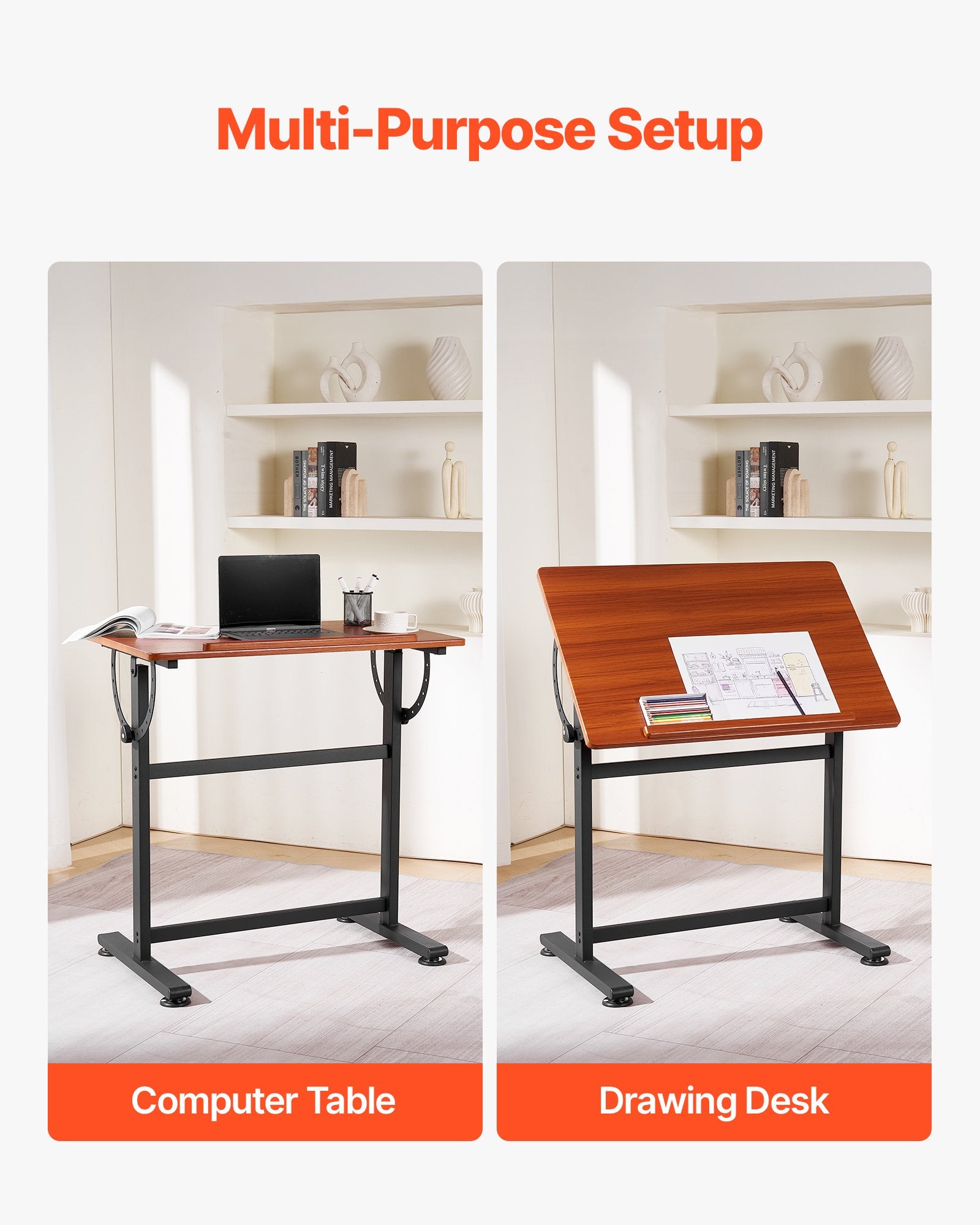 Drafting Table Adjustable 0-90 Degree Tilt Portable Artist Desk Black H-Frame