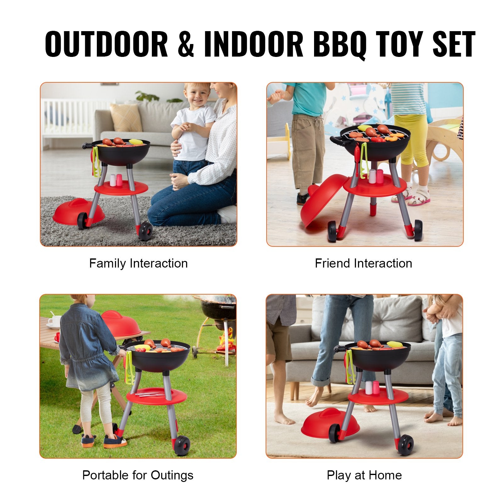 28PCS BBQ Grill Playset Kids Kitchen Toys Sound Light Interactive Cooking Grill