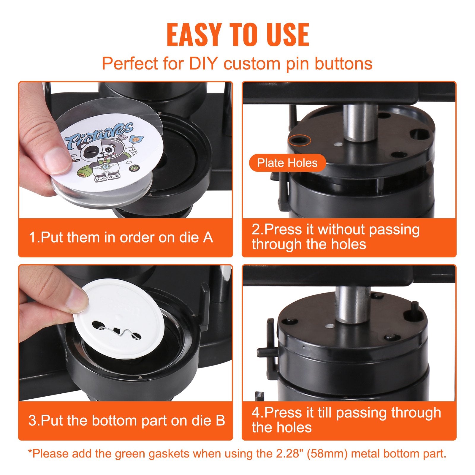 Button Maker Machine 3-in-1 1/1.25/2.28" Pin Maker Badge Press Kit 300 Parts