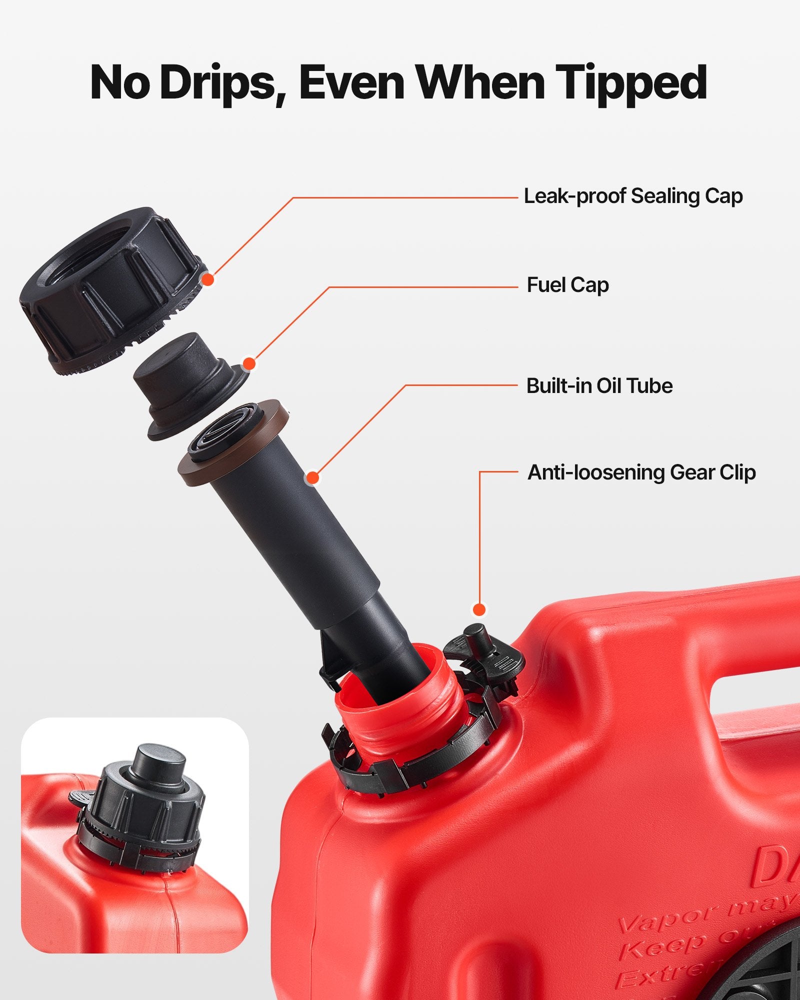 Fuel Container 10L Red Gas Can with Spout, Lockable Bracket, Leak-Proof Portable