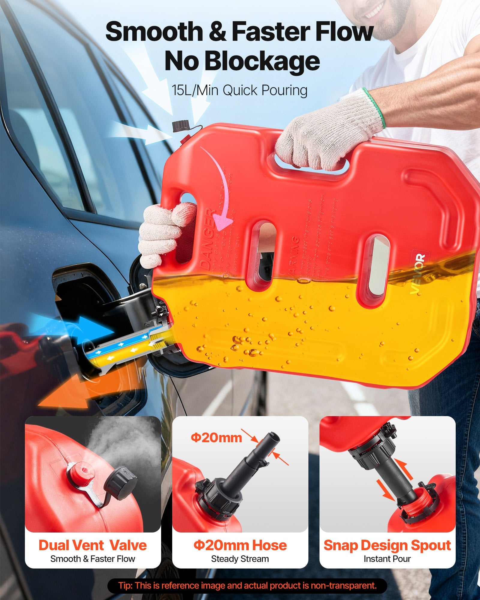 Fuel Container 10L Red Gas Can with Spout, Lockable Bracket, Leak-Proof Portable