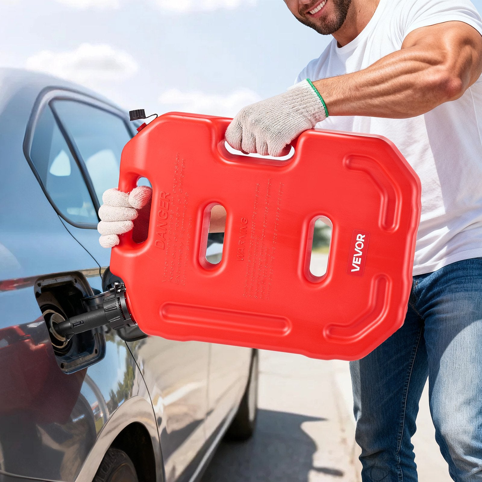 Fuel Container 10L Red Gas Can with Spout, Lockable Bracket, Leak-Proof Portable