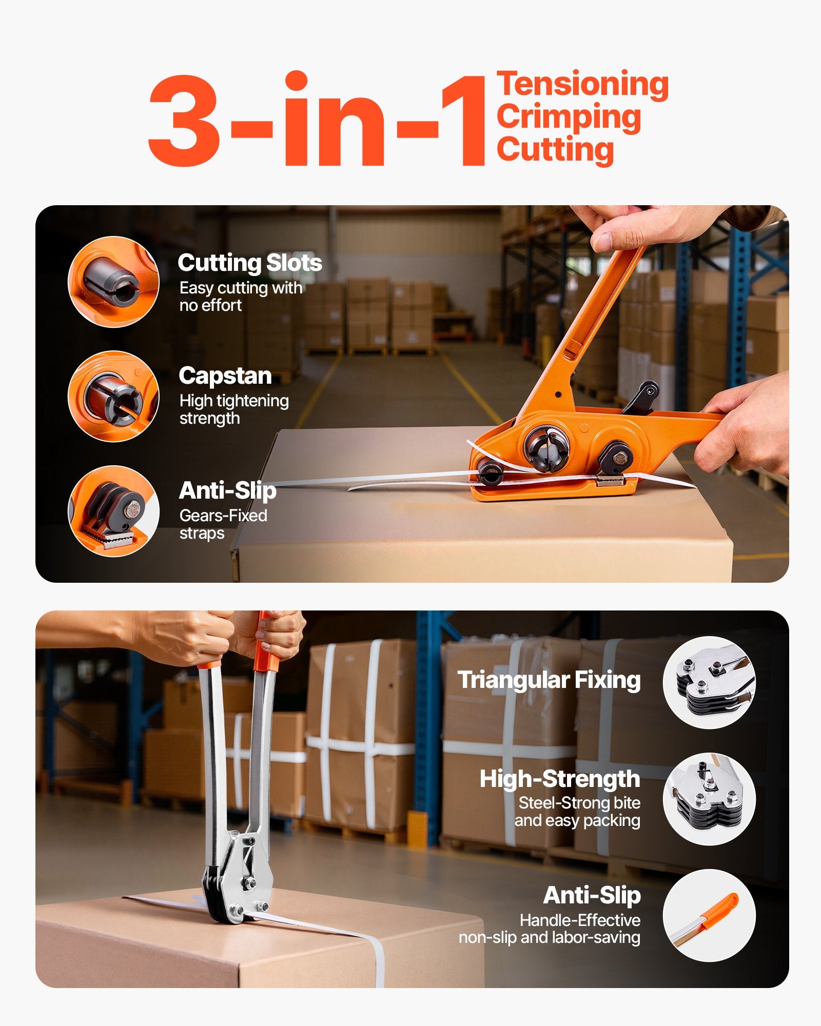 Banding Strapping Kit Heavy Duty Sealer with 100m PP Band 100 Metal Seals Orange