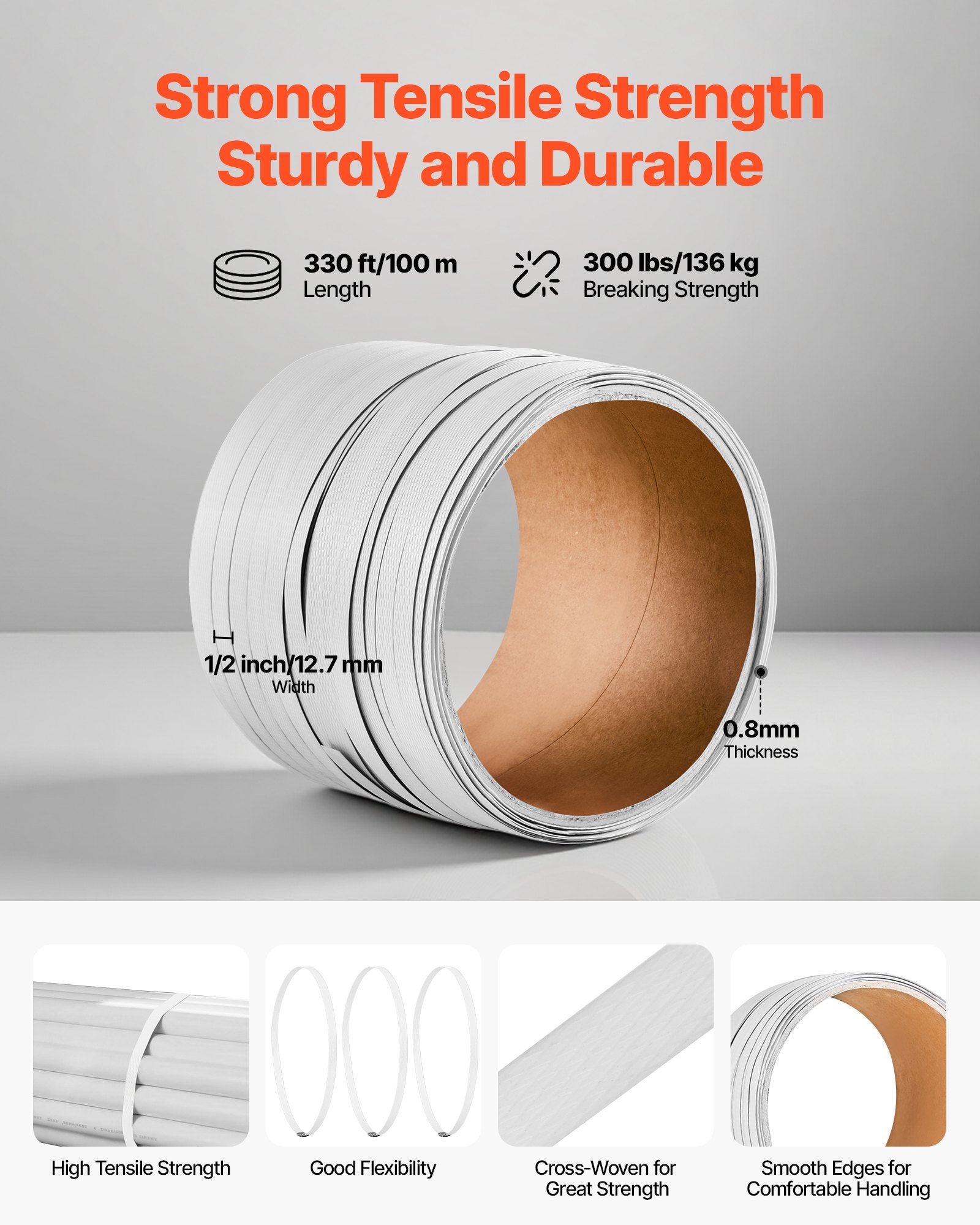 Banding Strapping Kit Heavy Duty Sealer with 100m PP Band 100 Metal Seals Orange