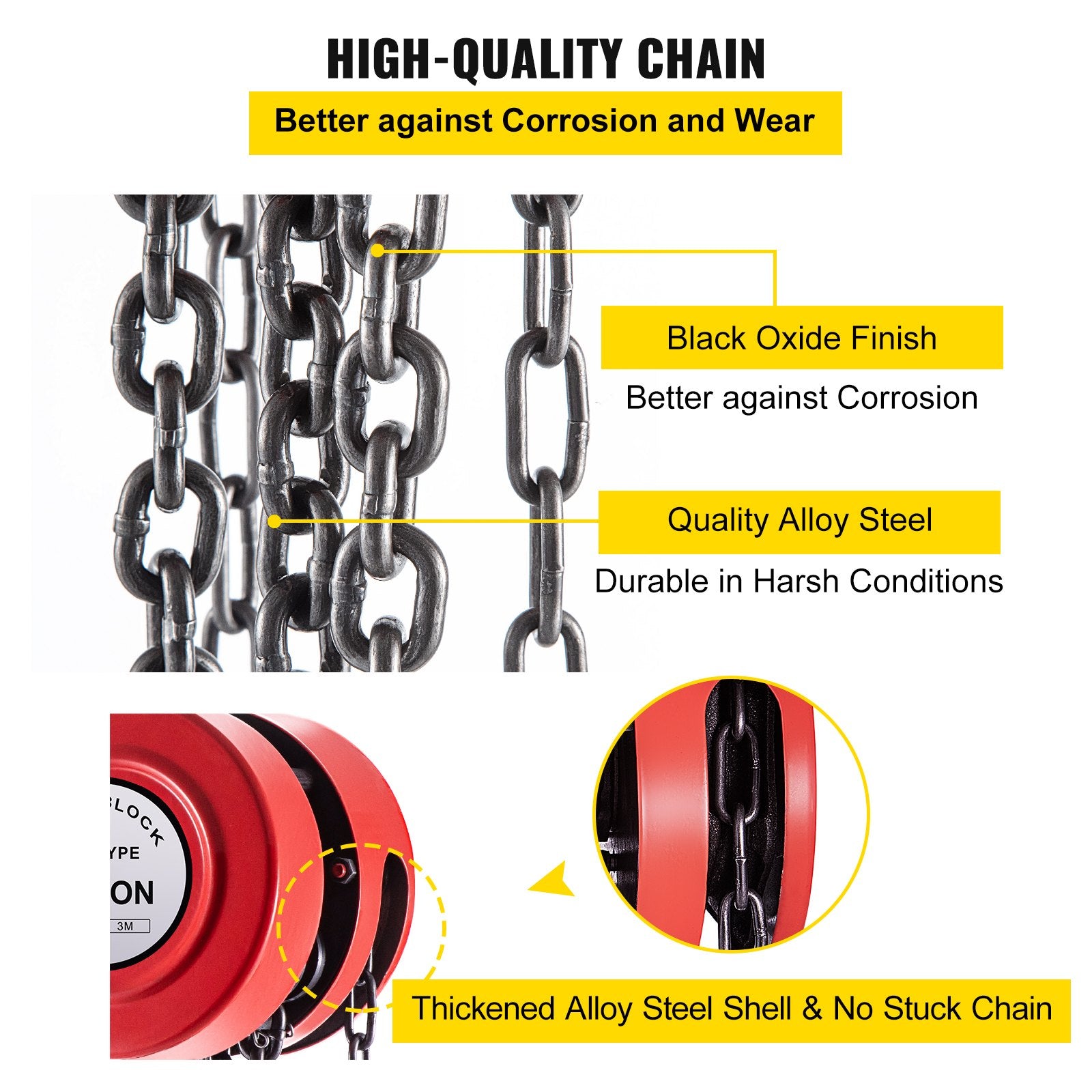 Hand Chain Hoist 1 Ton 2200lbs 10ft Manual Chain Block Industrial Steel Red