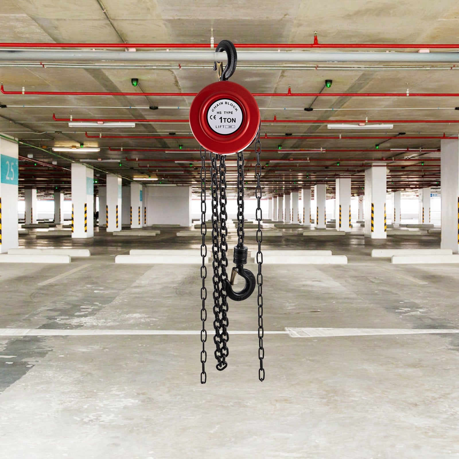 Hand Chain Hoist 1 Ton 2200lbs 10ft Manual Chain Block Industrial Steel Red