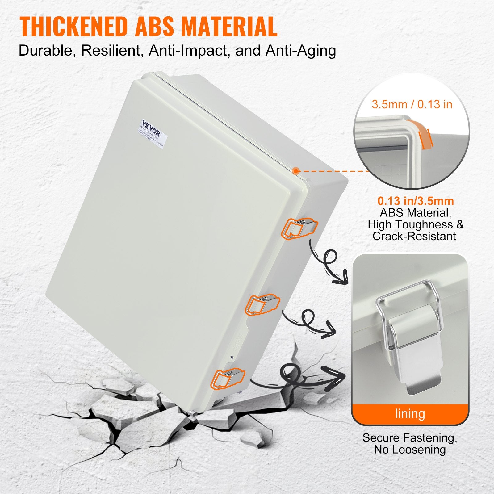 Junction Box Outdoor 350x250x150mm ABS Hinged Cover IP67 Waterproof