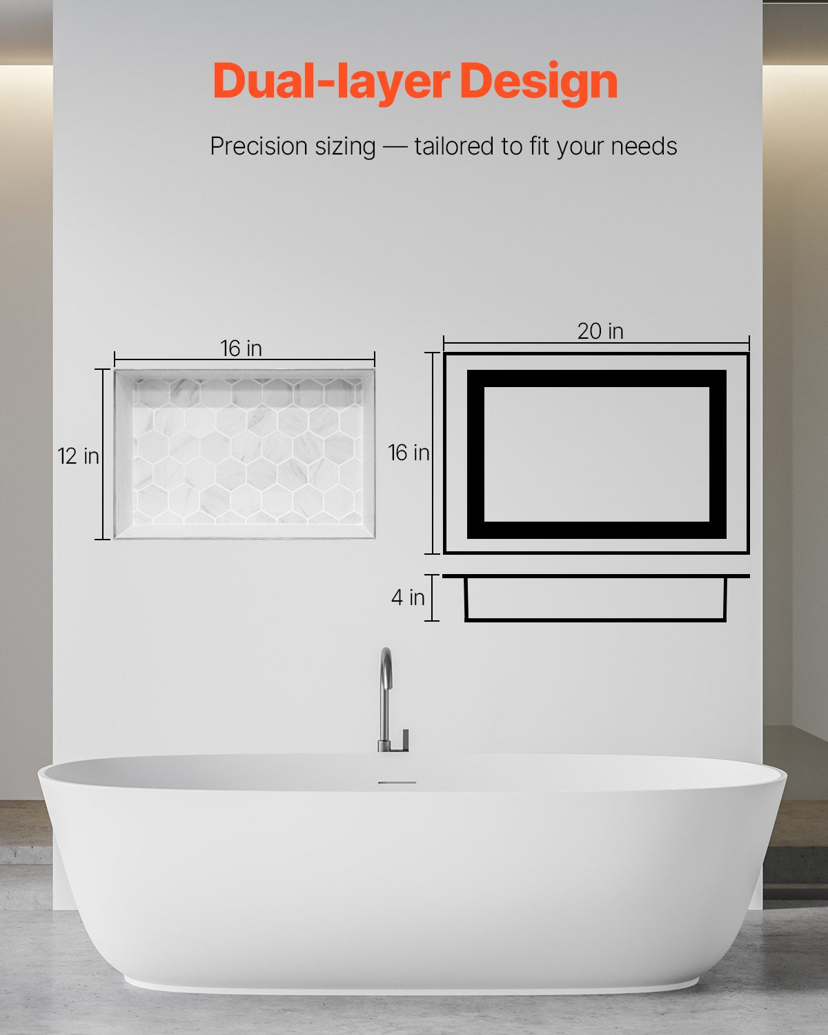 Shower Niche 40.6x50.8x10.2cm Recessed Wall Movable Divider Shelf Black