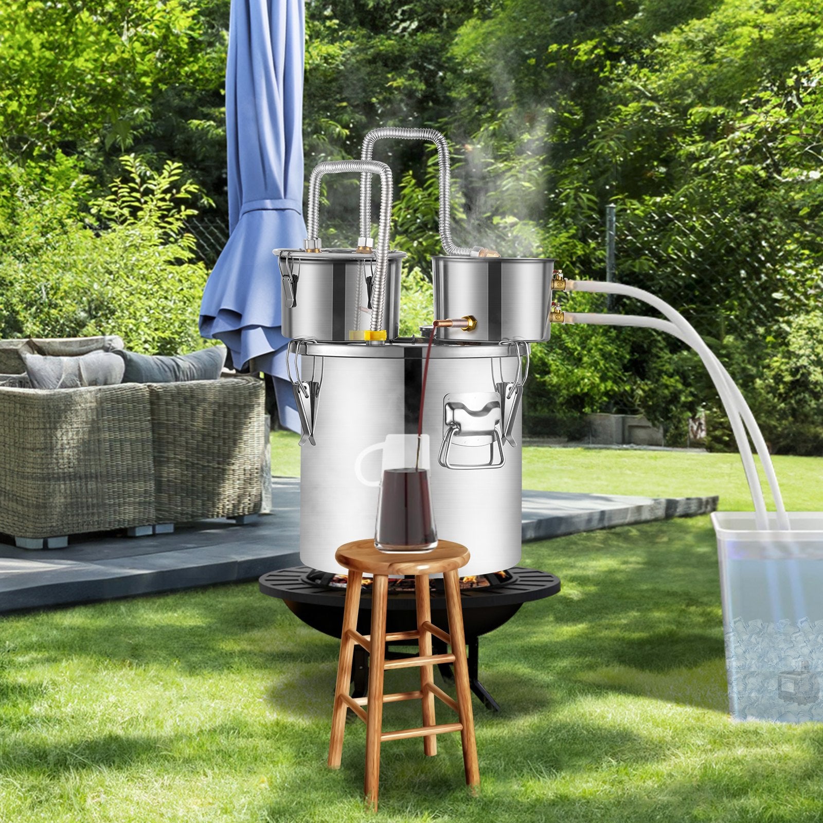 Alcohol Still 5Gal/19L Stainless Steel Distiller Copper Coil Dual Condenser