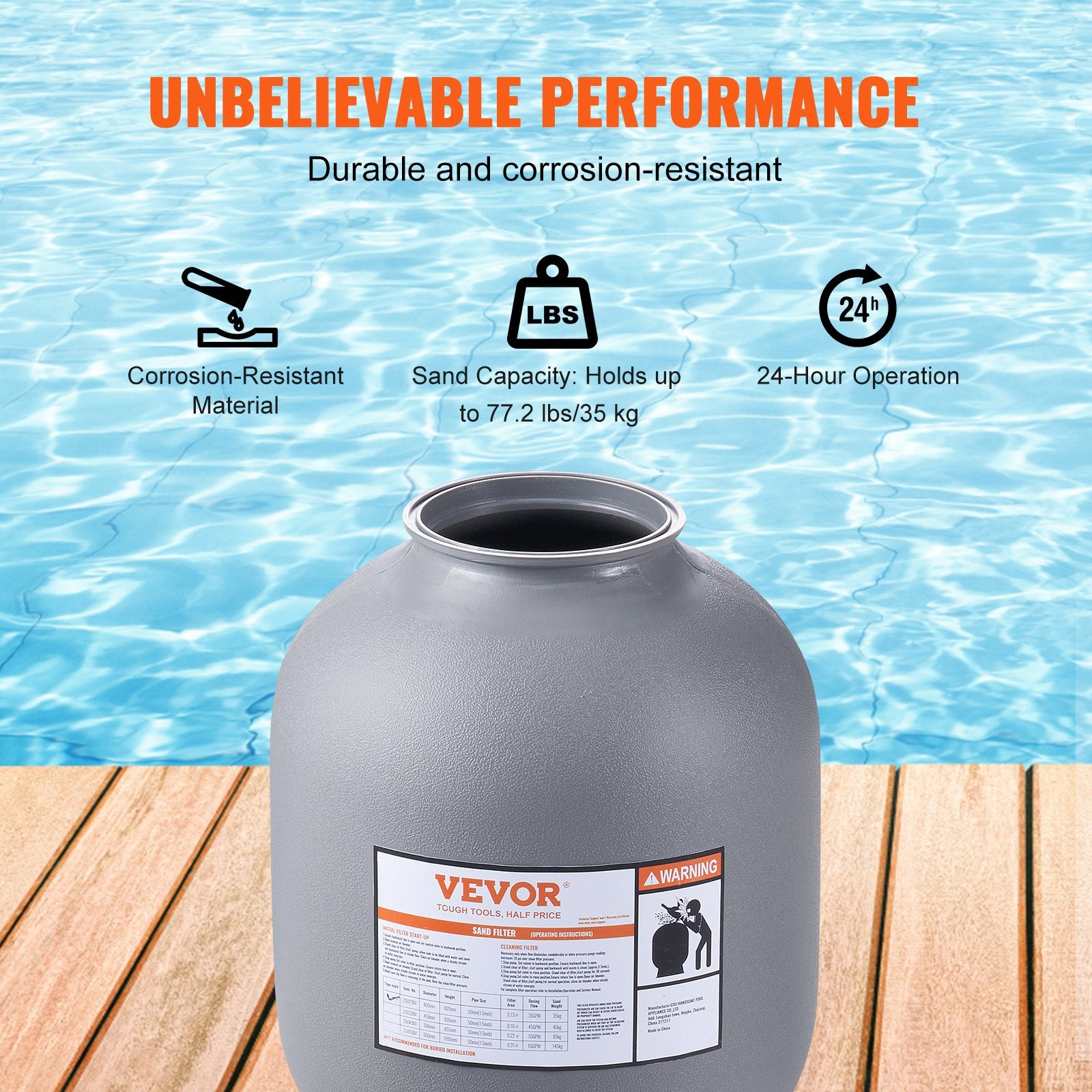 Sand Filter 406.4mm Up to 35GPM Above Ground Pool w/7-Way Multi-Port Valve
