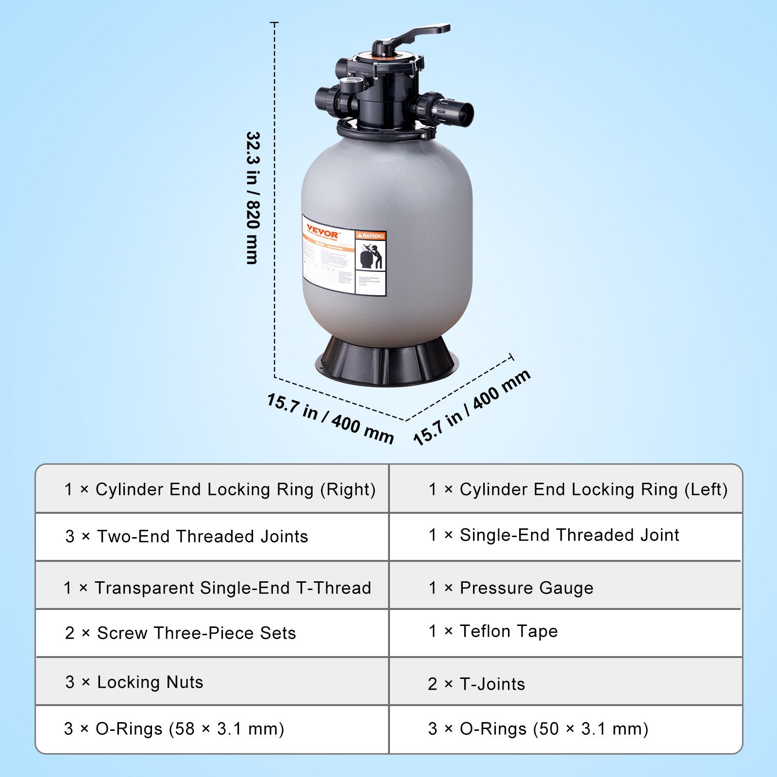 Sand Filter 406.4mm Up to 35GPM Above Ground Pool w/7-Way Multi-Port Valve