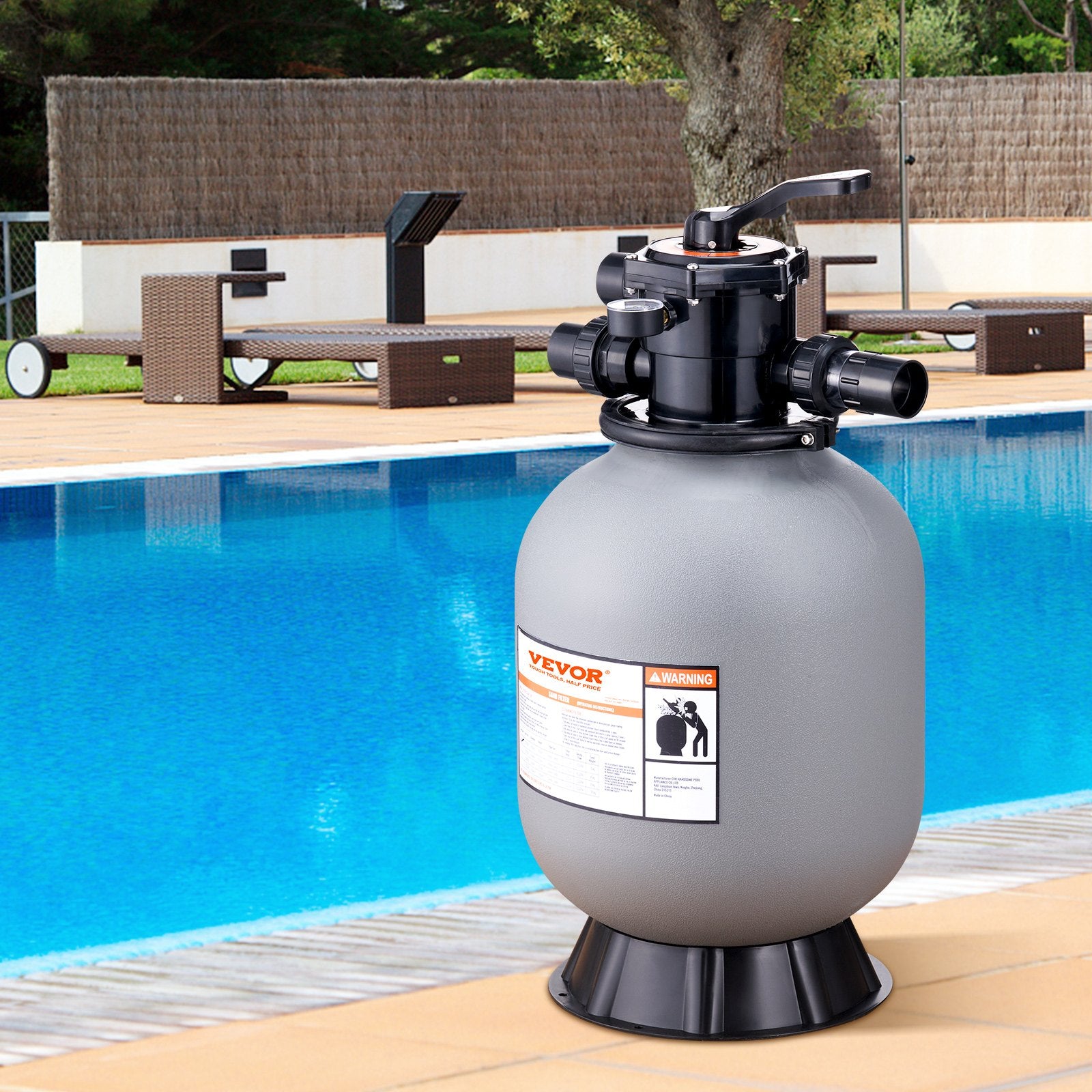 Sand Filter 406.4mm Up to 35GPM Above Ground Pool w/7-Way Multi-Port Valve