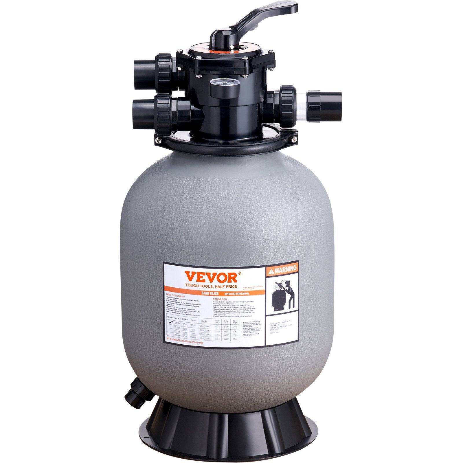 Sand Filter 406.4mm Up to 35GPM Above Ground Pool w/7-Way Multi-Port Valve