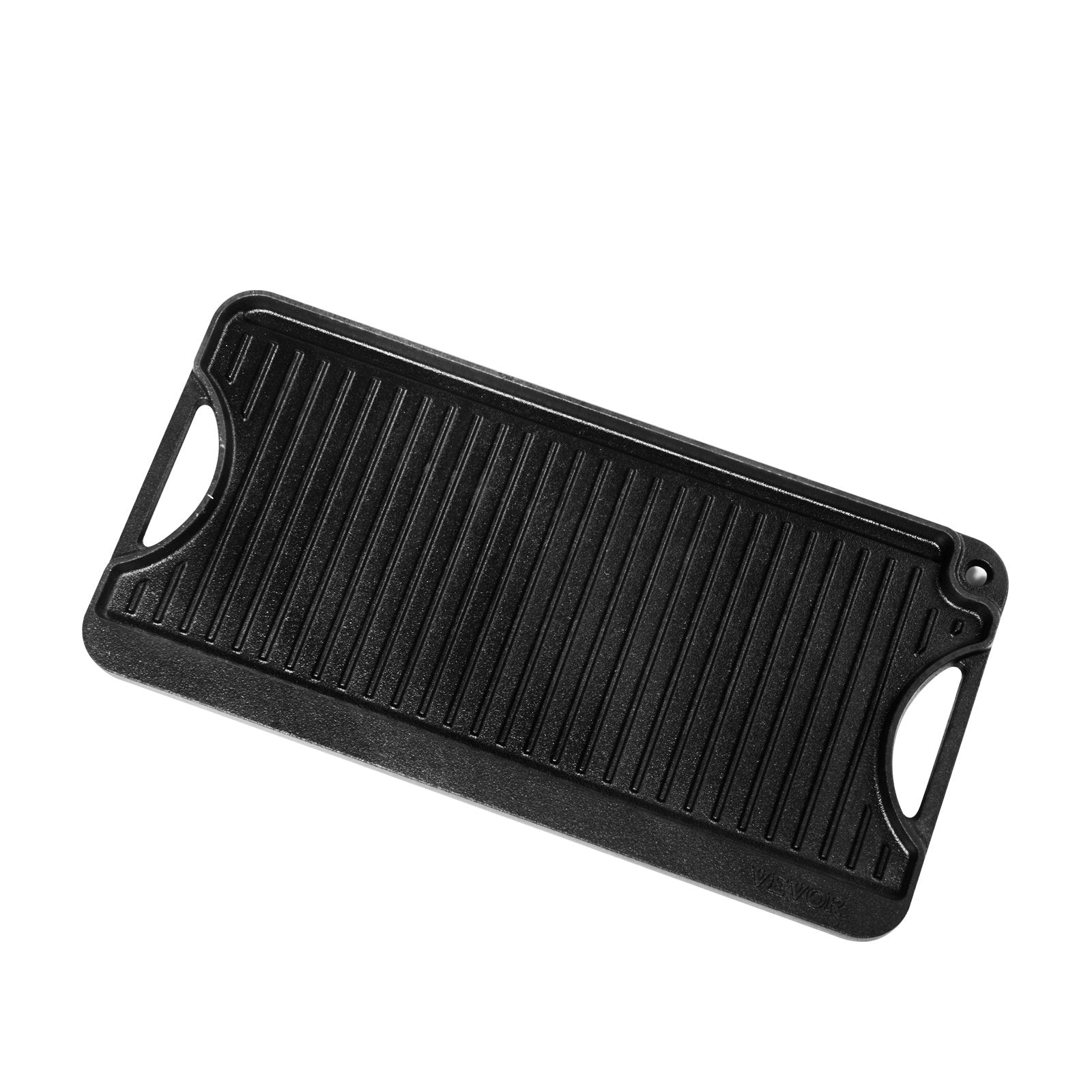Reversible Grill/Griddle 20x10in Cast Iron Pre-Seasoned Pan with Handle, Black