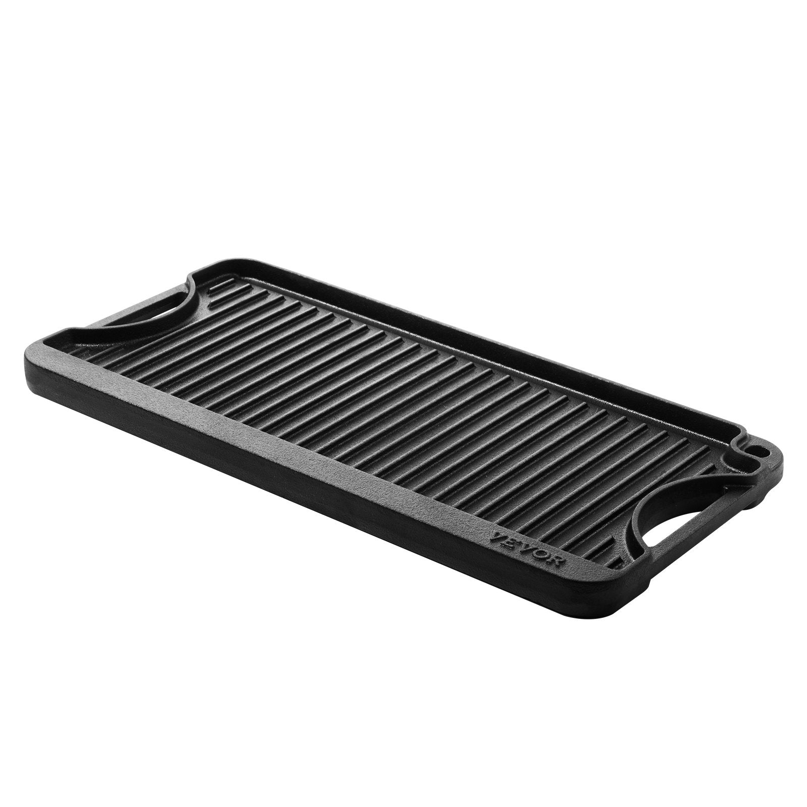 Reversible Grill/Griddle 20x10in Cast Iron Pre-Seasoned Pan with Handle, Black