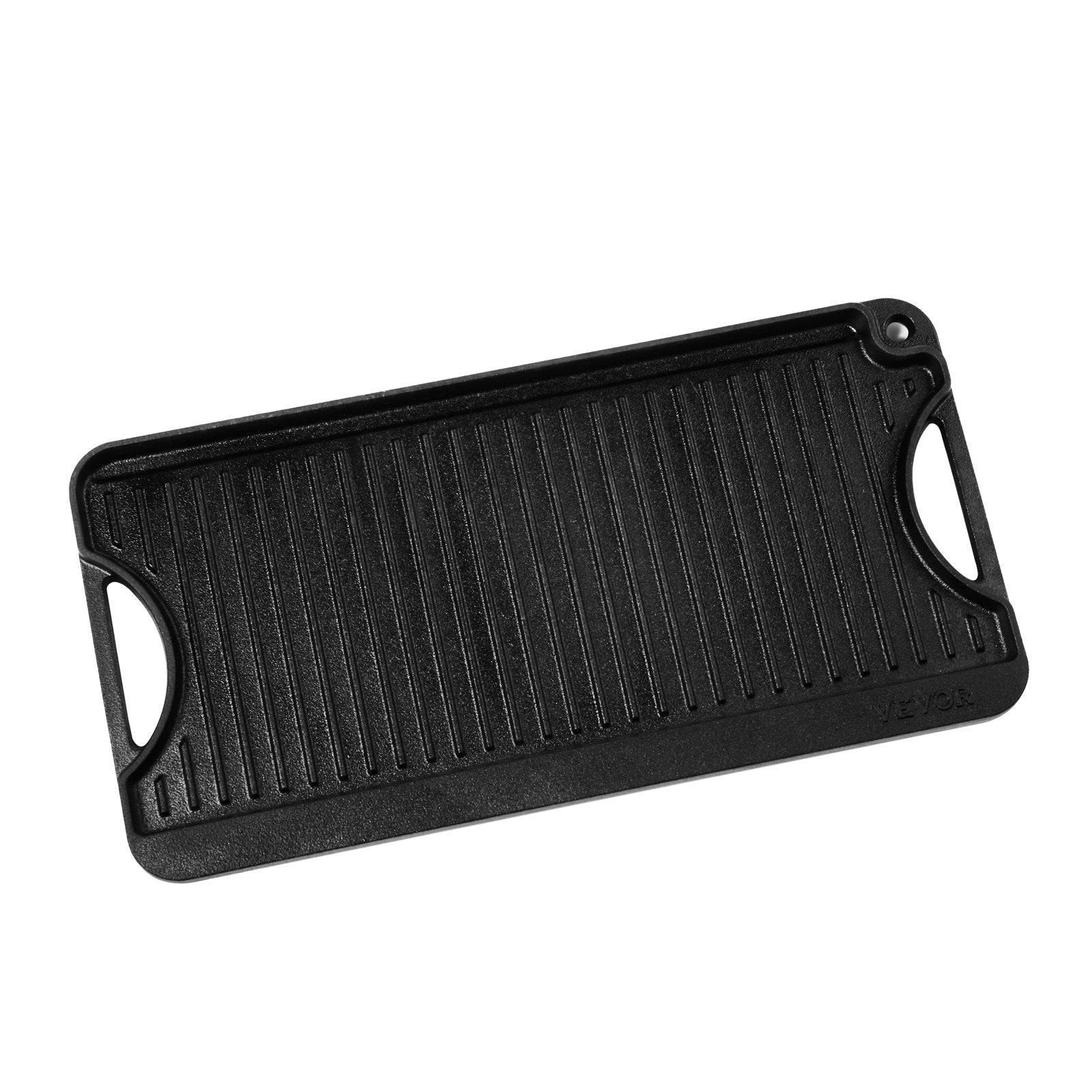 Reversible Grill/Griddle 20x10in Cast Iron Pre-Seasoned Pan with Handle, Black