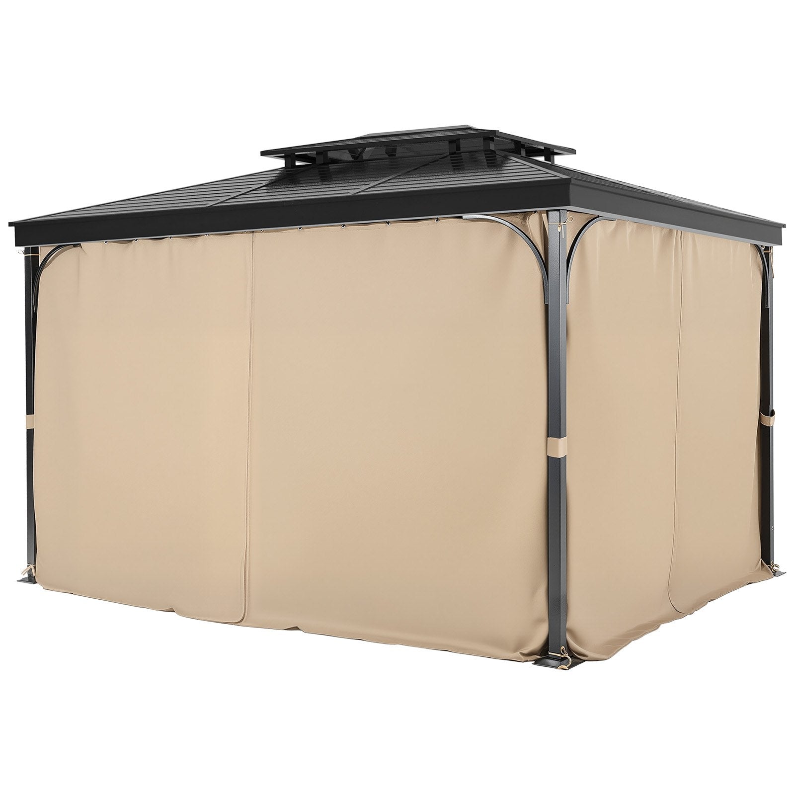Gazebo Curtains Outdoor 12'x10'x7.3' 4-Panel Privacy Curtains Khaki Only