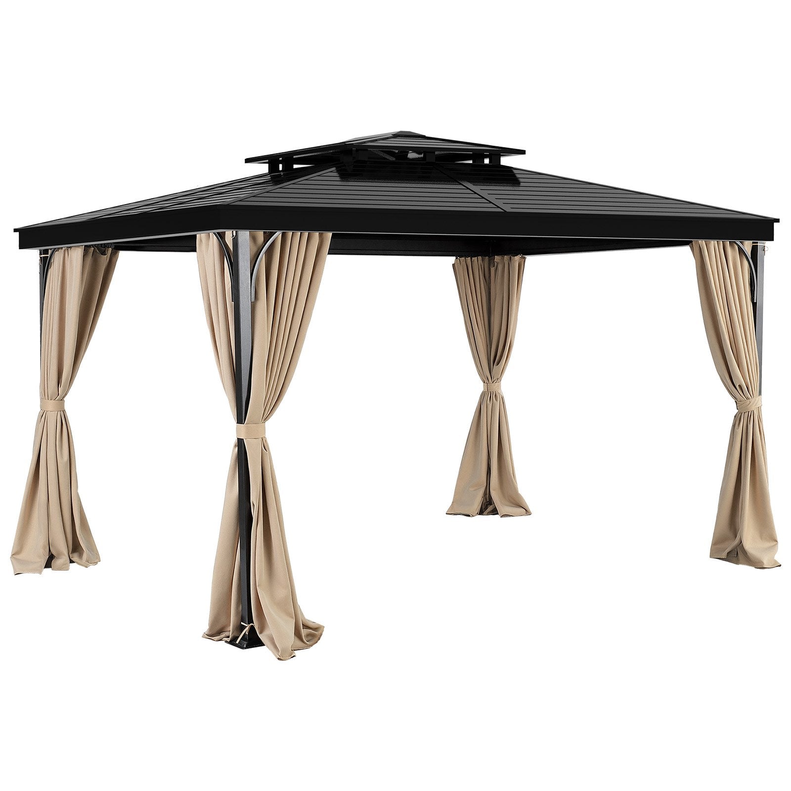 Gazebo Curtains Outdoor 12'x10'x7.3' 4-Panel Privacy Curtains Khaki Only